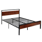 VEVOR Queen Size Bed Frame, Black Metal Platform Bed Frame with Retro Brown Wooden Headboard and Footboard, Large Under-Bed Storage, Brown