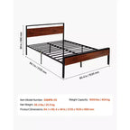Cadre de lit plateforme Queen Size en métal avec tête et pied de lit en bois, rangement sous le lit