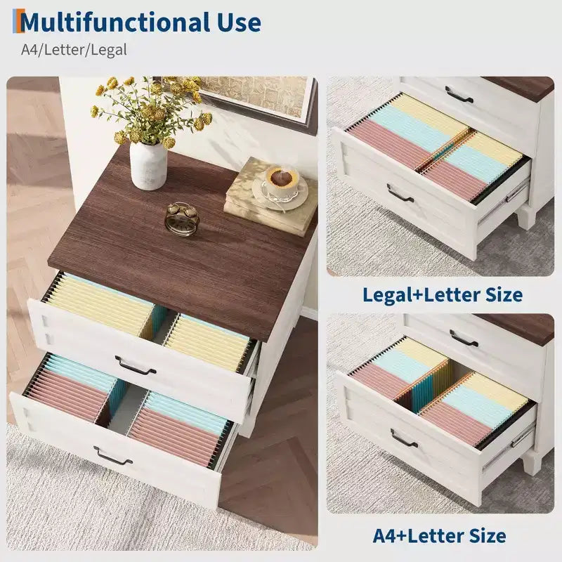 2-Drawer Lateral File Cabinet, Wooden Storage Cabinet with Full-Extension Drawers for Legal/Letter/A4 Files