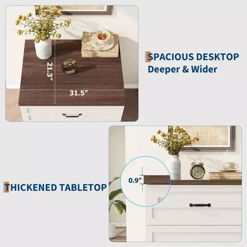 2-Drawer Lateral File Cabinet, Wooden Storage Cabinet with Full-Extension Drawers for Legal/Letter/A4 Files