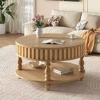 JVNOXK Mid Century Modern Fluted Coffee Table with Storage, Natural Wood Finish Center Table with Flip-Top Lid and Solid Wood Legs for Living Room