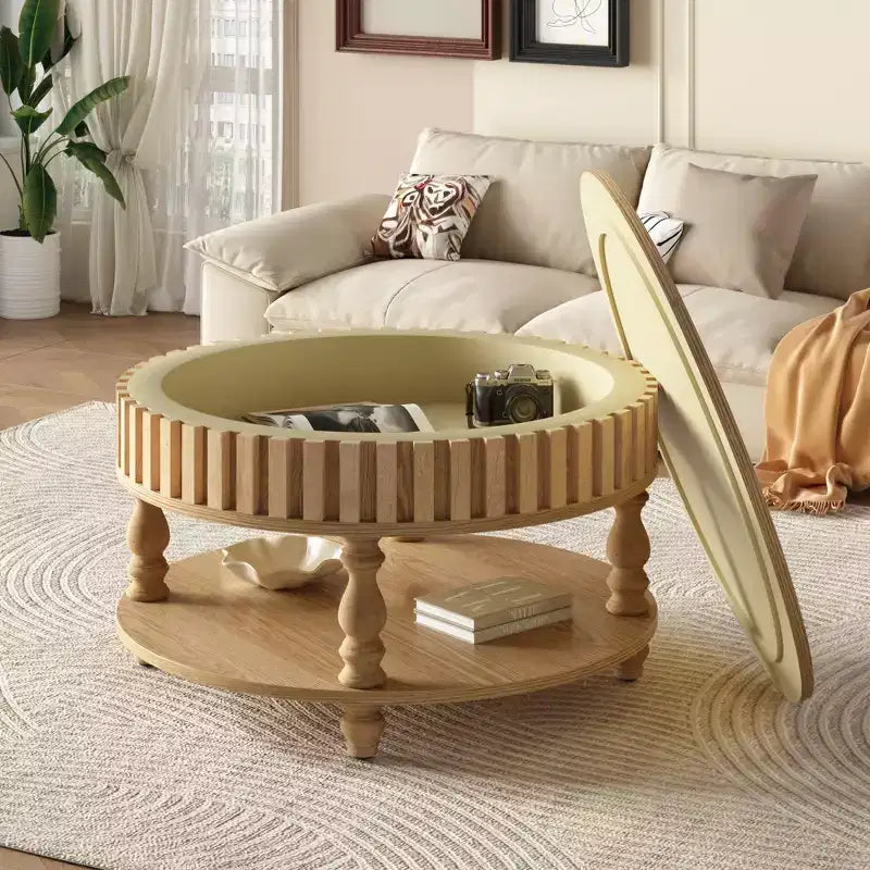 Mid Century Modern Fluted Coffee Table with Storage
