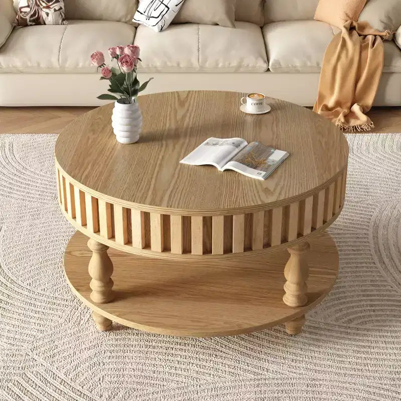 Mid Century Modern Fluted Coffee Table with Storage