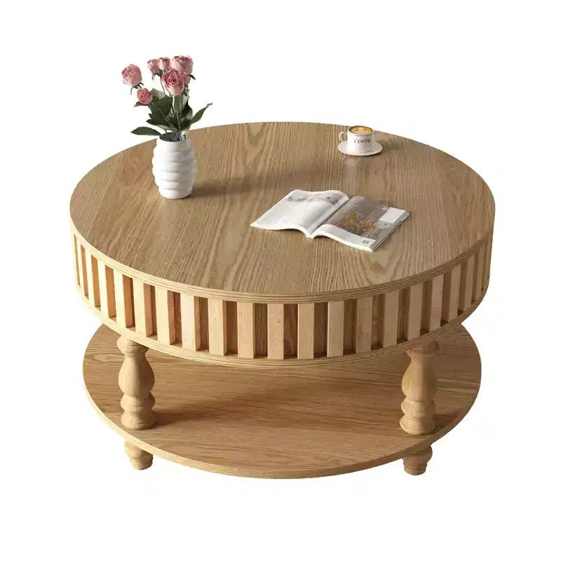 Mid Century Modern Fluted Coffee Table with Storage