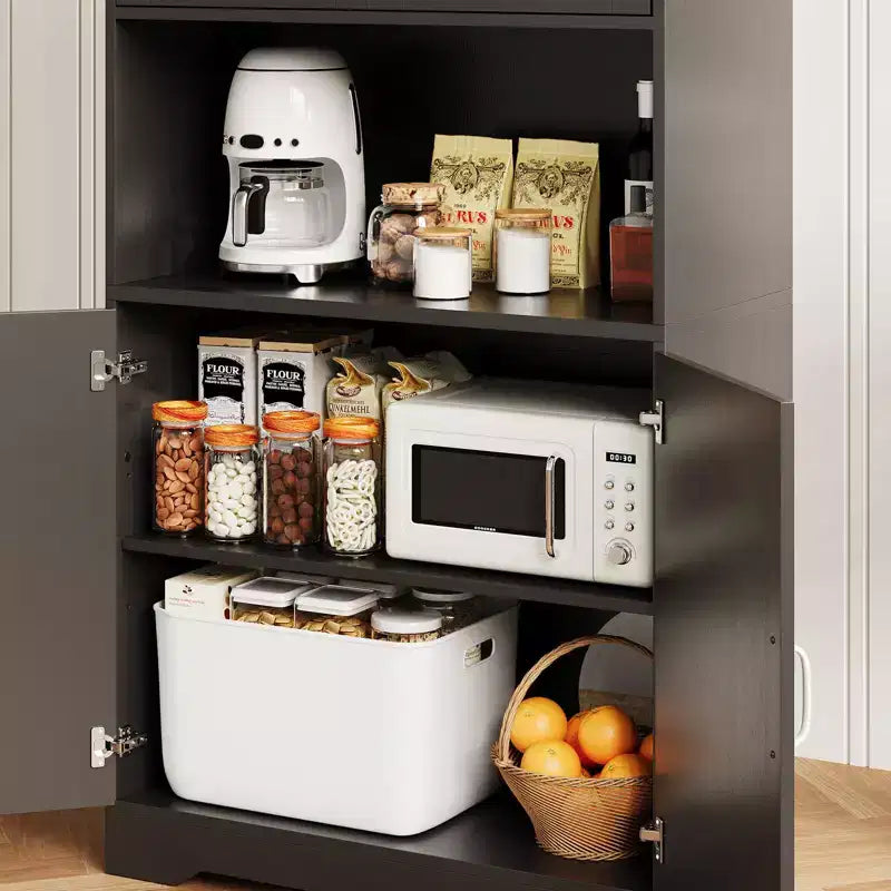Freestanding Kitchen Pantry Cabinet with Sliding Barn Doors and Adjustable Shelves