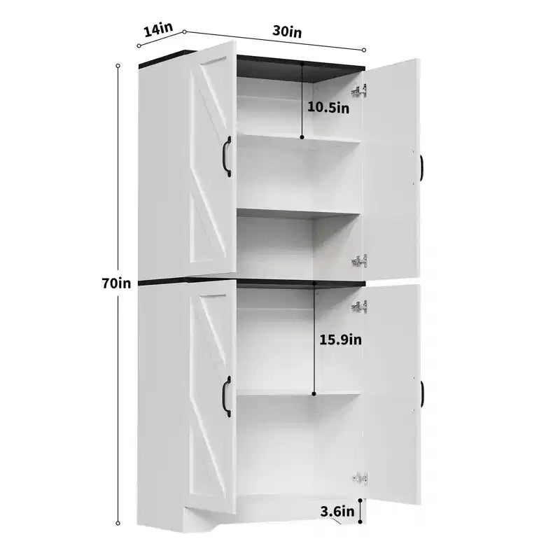 Freestanding Kitchen Pantry Cabinet with Sliding Barn Doors and Adjustable Shelves