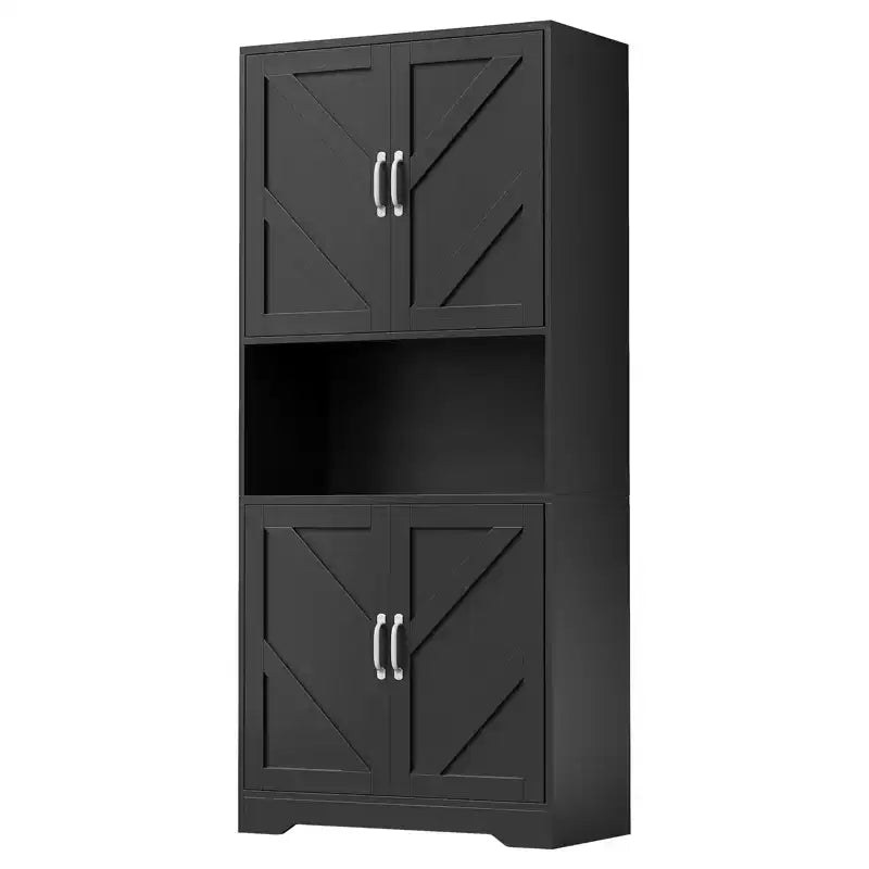 Freestanding Kitchen Pantry Cabinet with Sliding Barn Doors and Adjustable Shelves