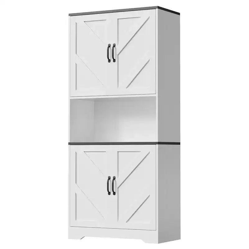 Freestanding Kitchen Pantry Cabinet with Sliding Barn Doors and Adjustable Shelves