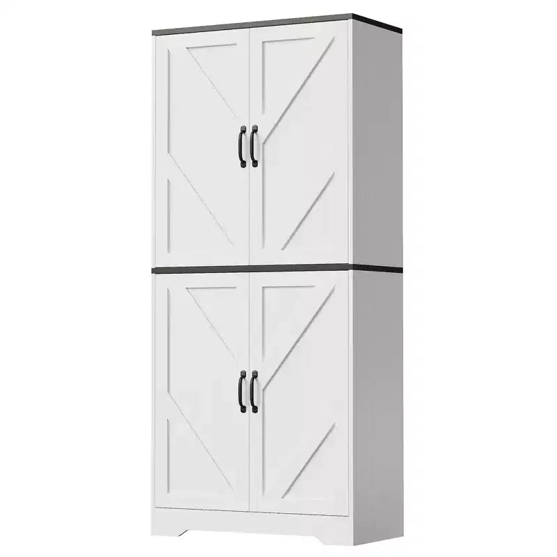 Freestanding Kitchen Pantry Cabinet with Sliding Barn Doors and Adjustable Shelves