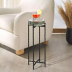 Table d'appoint ronde à plateau en verre - Structure en fer noir
