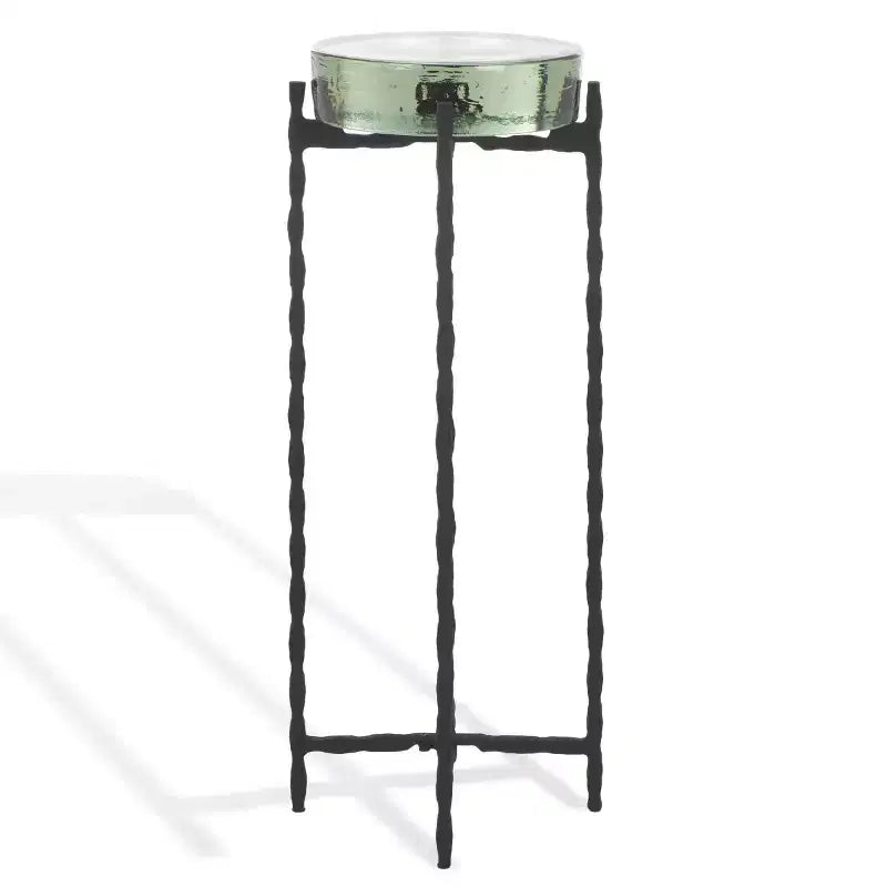 Round Glass Top Accent Table - Black Iron Frame