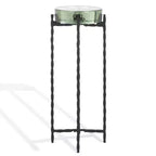 Table d'appoint ronde à plateau en verre - Structure en fer noir