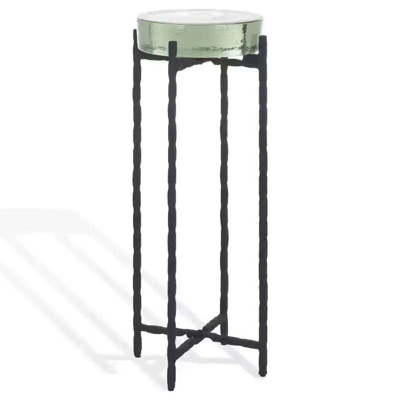 Round Glass Top Accent Table - Black Iron Frame