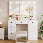47 Makeup Vanity with Mirror, 7 Storage Drawers & 1 Door, Modern Wooden Dressing Table, for Home, Living Room