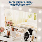 Coiffeuse moderne avec miroir lumineux, 7 tiroirs de rangement et armoire, table de maquillage en bois pour chambre à coucher
