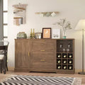 63 Sideboard Buffet Cabinet, Entryway Coffee Bar Cabinet with 3 Drawers & Wine Rack, Wooden Kitchen Island, Accent Credenza for Living Room