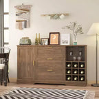63 Sideboard Buffet Cabinet, Entryway Coffee Bar Cabinet with 3 Drawers & Wine Rack, Wooden Kitchen Island, Accent Credenza for Living Room