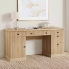 60 Executive Office Desk - Fluted Design with Charging Station, Wooden Desk for Home Office - Natural