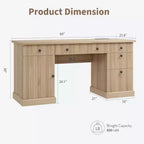 Bureau de direction de 60 pouces avec design cannelé et station de recharge - Fini naturel