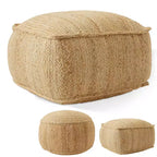 Casafield Braided Jute Pouf, 22 W x 22 D x 14 H Woven Jute Ottoman Footrest, Decorative Indoor Boho Home Accent for Living Room