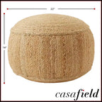 Pouf tressé en jute, 22 L x 22 P x 14 H – Rond et carré