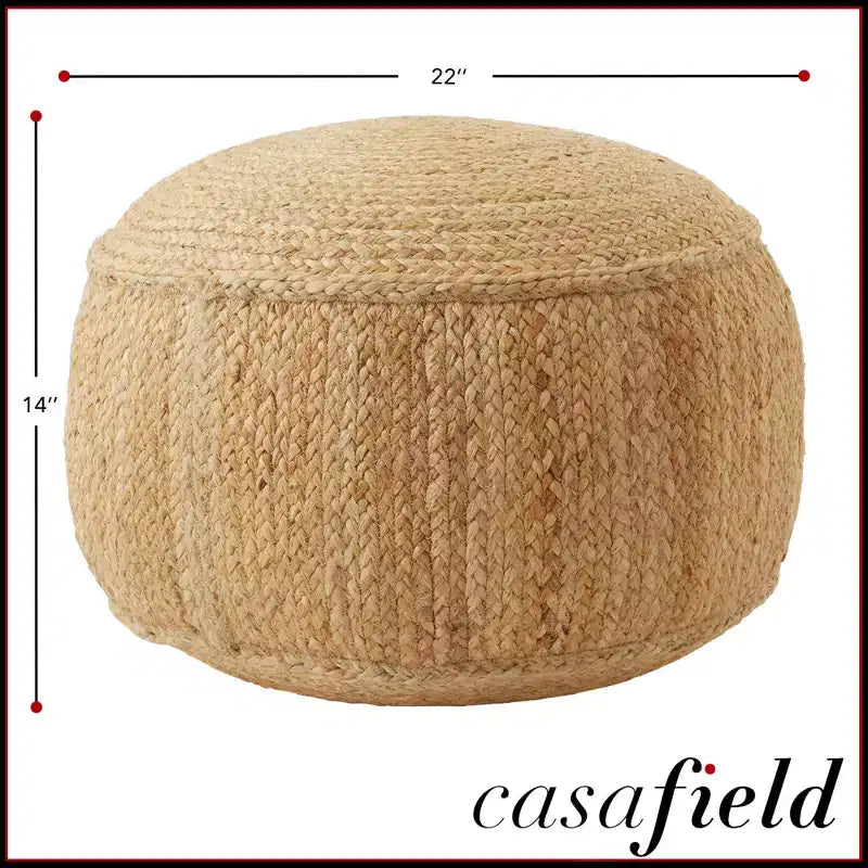 Braided Jute Pouf Ottoman, 22 W x 22 D x 14 H – Round & Square