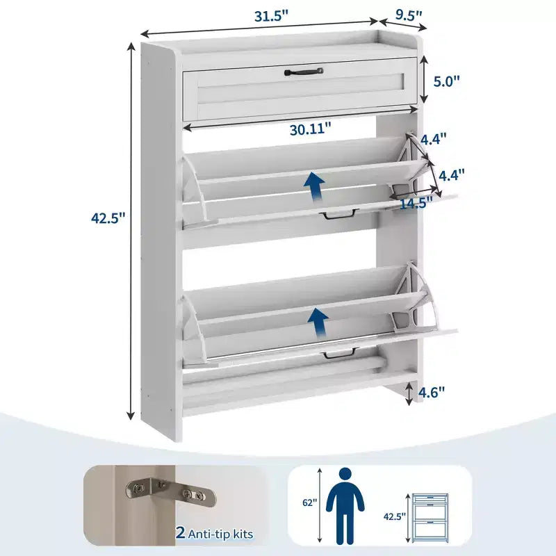 Shoe Storage Cabinet with Flip Drawers and Top Shelf for Entryway