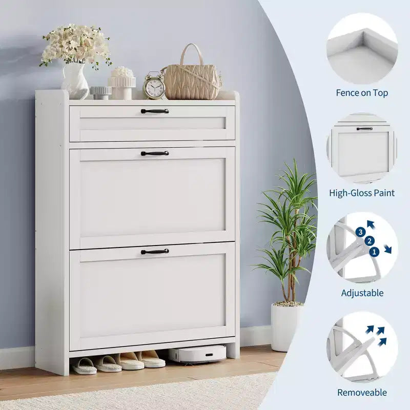Shoe Storage Cabinet with Flip Drawers and Top Shelf for Entryway