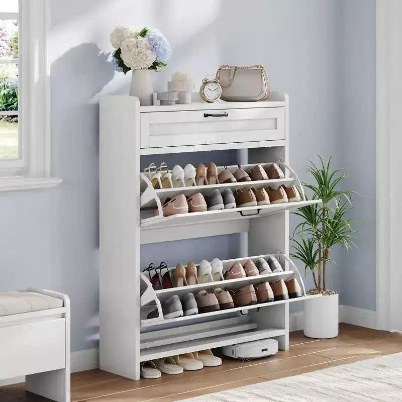 Shoe Storage Cabinet with Flip Drawers and Top Shelf for Entryway