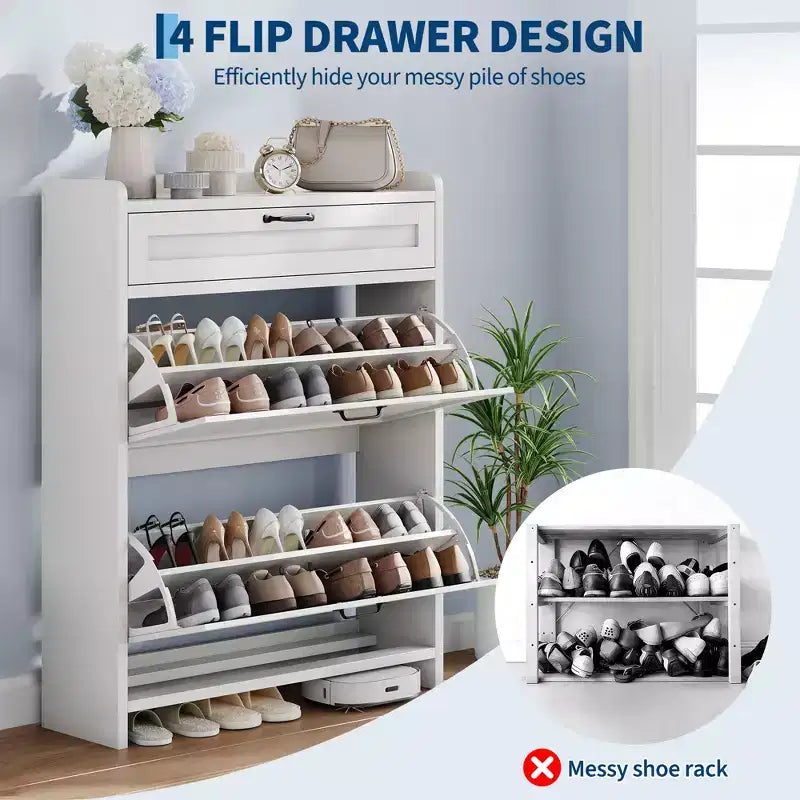 Shoe Storage Cabinet with Flip Drawers and Top Shelf for Entryway