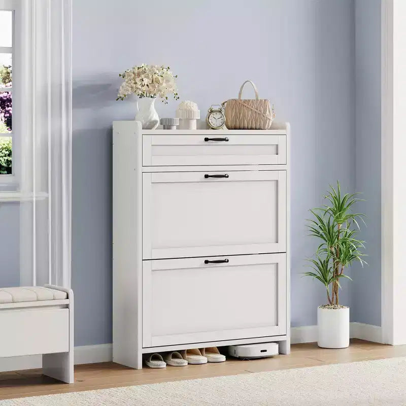Shoe Storage Cabinet with Flip Drawers and Top Shelf for Entryway
