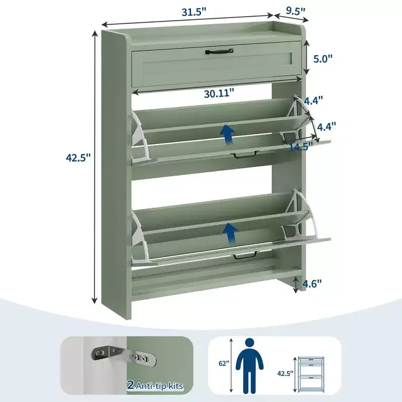 Shoe Storage Cabinet with Flip Drawers and Top Shelf for Entryway
