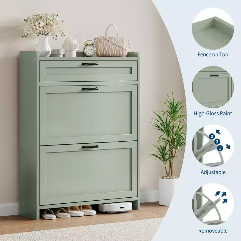 Shoe Storage Cabinet with Flip Drawers and Top Shelf for Entryway