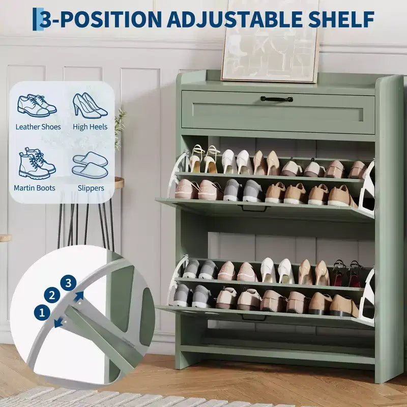 Shoe Storage Cabinet with Flip Drawers and Top Shelf for Entryway