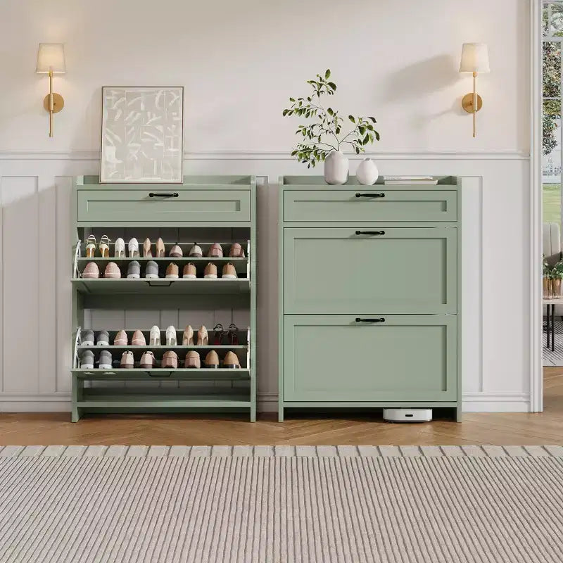 Shoe Storage Cabinet with Flip Drawers and Top Shelf for Entryway