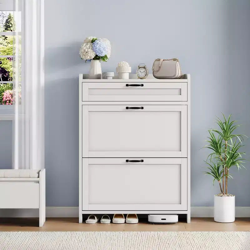 Shoe Storage Cabinet with Flip Drawers and Top Shelf for Entryway