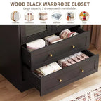 Armoire en bois avec portes persiennes, 2 tiroirs et tringle de suspension