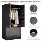 Armoire en bois avec portes persiennes, 2 tiroirs et tringle de suspension