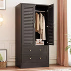 Armoire en bois avec portes persiennes, 2 tiroirs et tringle de suspension