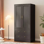 Armoire en bois avec portes persiennes, 2 tiroirs et tringle de suspension
