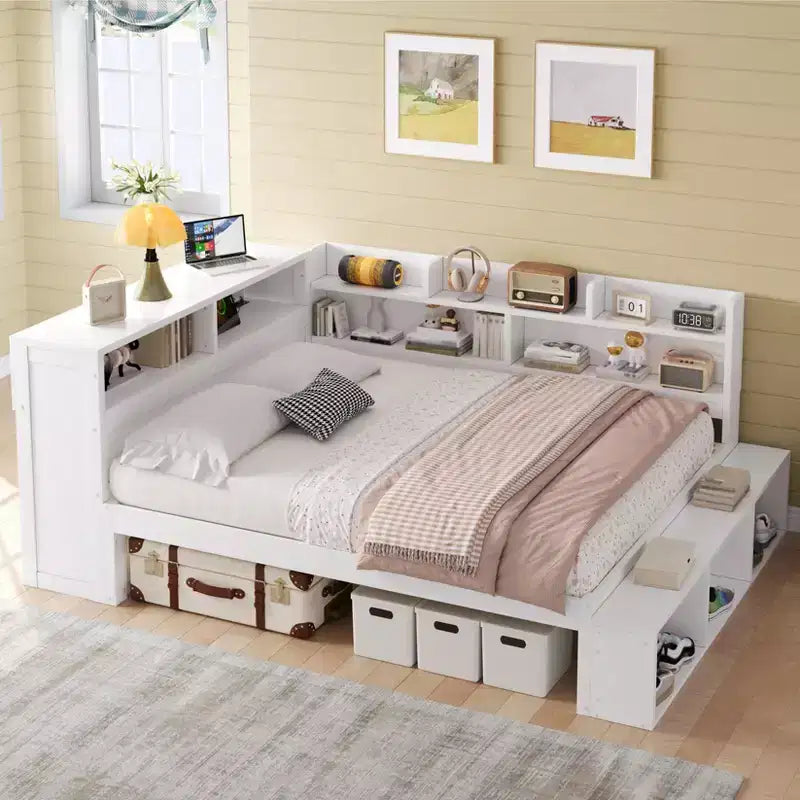 Full Size Daybed Frame with Storage Cabinets and Shoe Rack