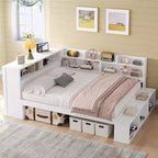 Cadre de lit de repos pleine grandeur avec armoires de rangement et range-chaussures