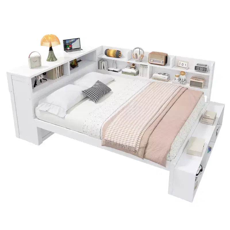 Full Size Daybed Frame with Storage Cabinets and Shoe Rack
