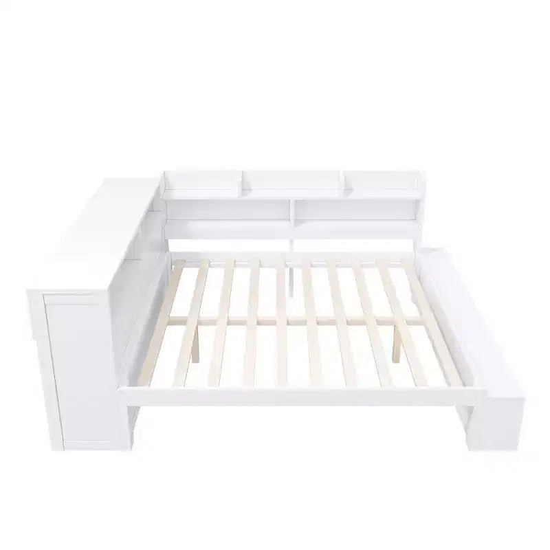 Full Size Daybed Frame with Storage Cabinets and Shoe Rack