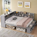 Cadre de lit de repos pleine grandeur avec armoires de rangement et range-chaussures