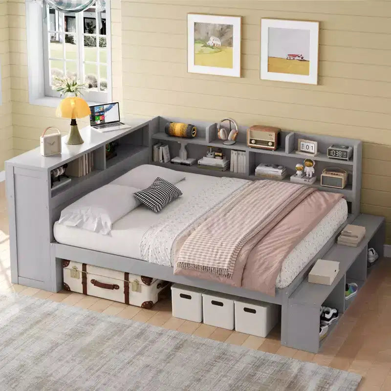 Full Size Daybed Frame with Storage Cabinets and Shoe Rack