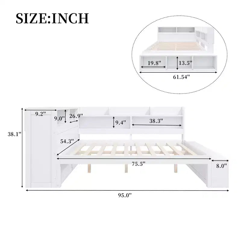 Full Size Daybed Frame with Storage Cabinets and Shoe Rack