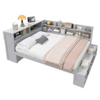 Cadre de lit de repos pleine grandeur avec armoires de rangement et range-chaussures