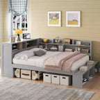 Whisen Full Daybed Frame Solid Wood Daybed with Storage Cabinets, Shoe Cabinet