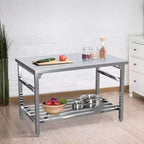 Table de Travail Pliante en Acier Inoxydable 122x76 cm avec Étagère Inférieure Réglable